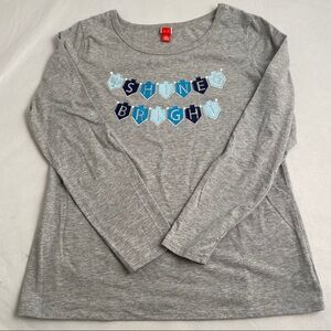Shine Bright Hanukkah multicolor gray blue silver long sleeve crew neck t-shirt